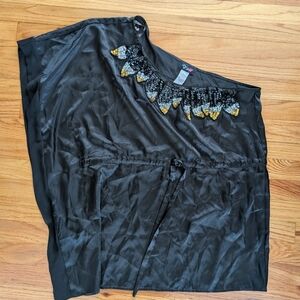 Black Silk Top with Sequin Detail